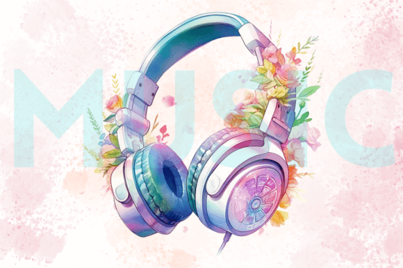 Download Floral Gaming Headset Watercolor Clipart - Premium Resources